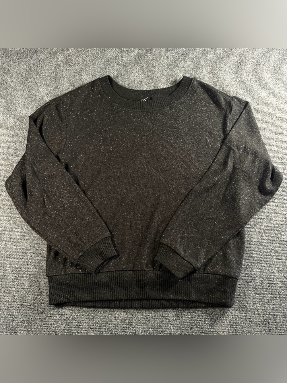 HUE Black Long-sleeve Knit Pullover Sweater Subtle Sparkle Finish Woven